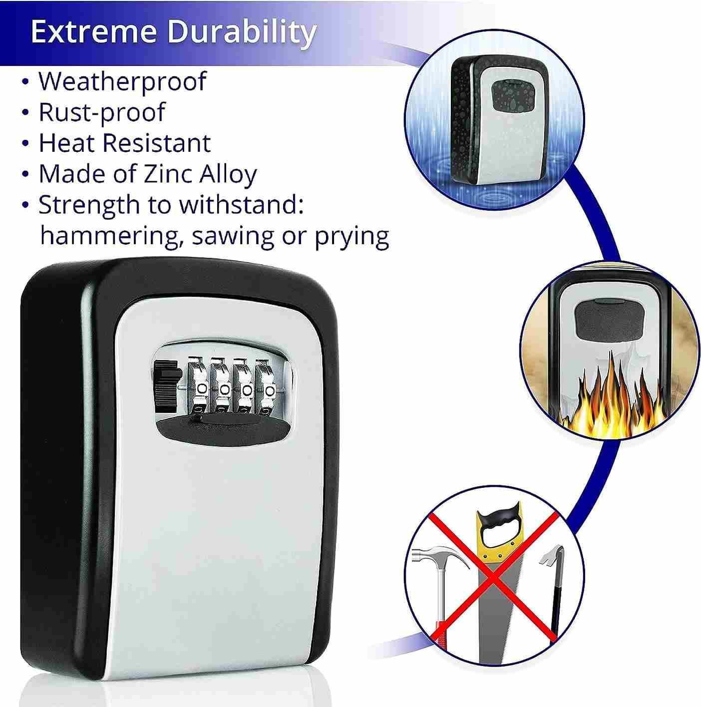Security Key Lock Box – 4 Digit Outdoor Wall Mount Key Safe