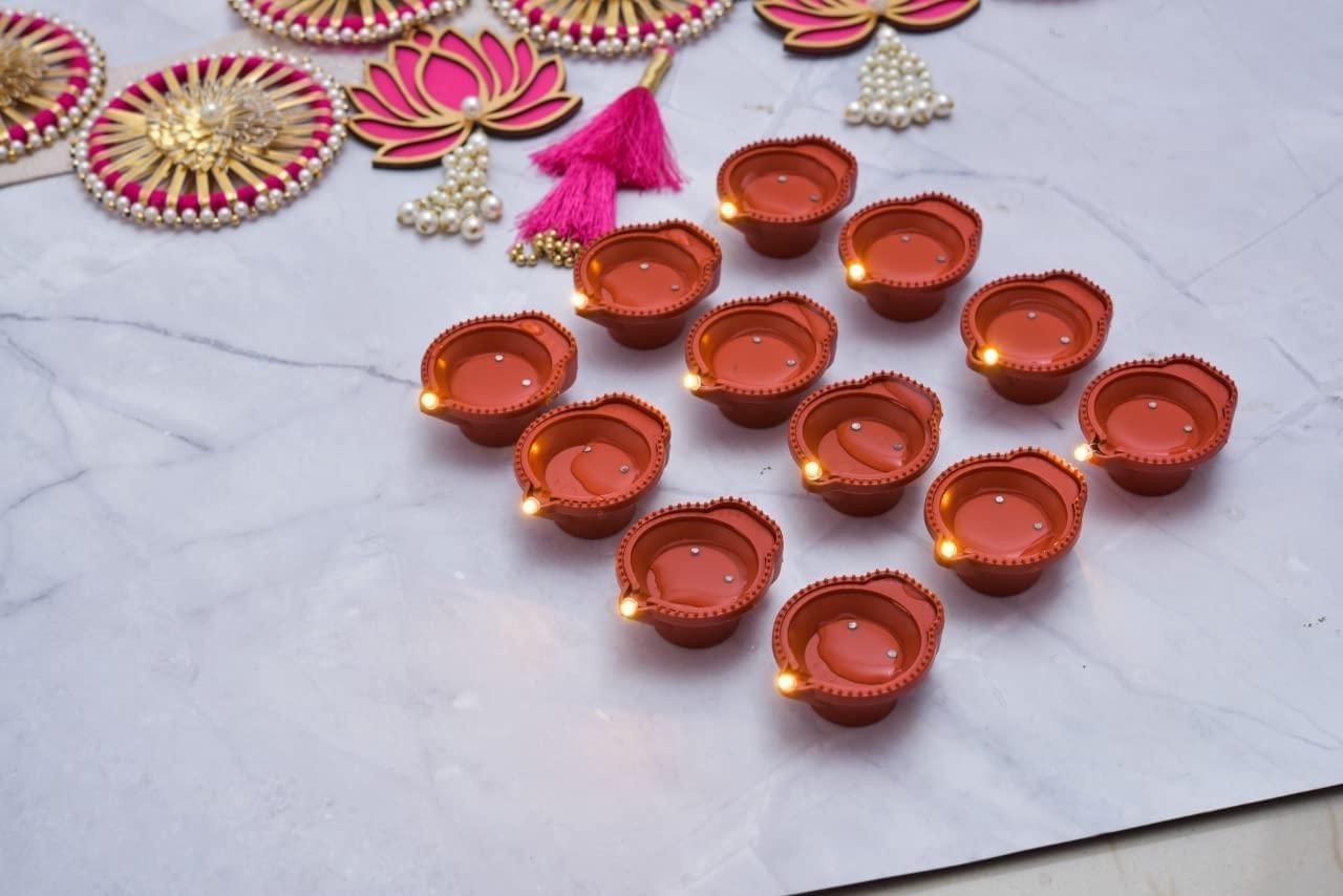 LED Water Sensor Diyas with Ambient Lights (Pack of 6/12/18/24) | Plastic LED Diyas for Pooja, Home Temple, Diwali & Festive Decoration | Automatic ON with Water